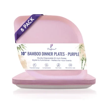 Premium 10-Inch Compostable Dinner Plates - Elegant Bamboo Plates - Purple, 8 pack