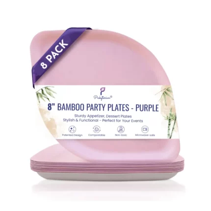 8-Inch Compostable Appetizer Plates - Elegant Bamboo Plates - Purple, 8 pack