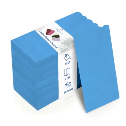 Blue, 3-ply napkins, 50 count. Soft, durable, and designed to add timeless elegance to events.