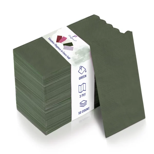 Elegant dark green 3-ply napkins, 50 count pack, ideal for stylish dining, parties, or gatherings.