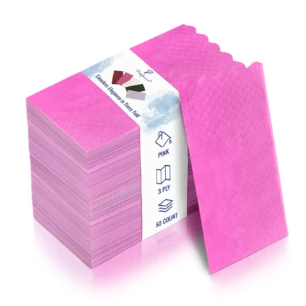 Pink 3-ply napkins with diamond pattern, 50 count pack, offering elegance for celebrations, dining, and gatherings.