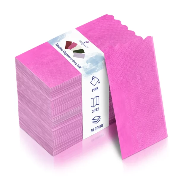 Pink 3-ply napkins with diamond pattern, 50 count pack, offering elegance for celebrations, dining, and gatherings.