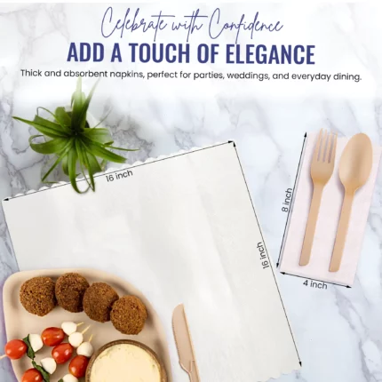 Pure white textured dinner napkins, premium 3-ply party napkins with classic embossed design