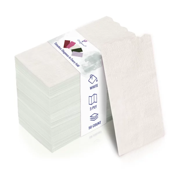 Classic 3-ply white dinner napkin with textured pattern, 16 inch party napkin in pure white