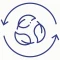Minimalist blue Earth line drawing with leaves inside, surrounded by circular arrows, symbolizing recycling and sustainability.