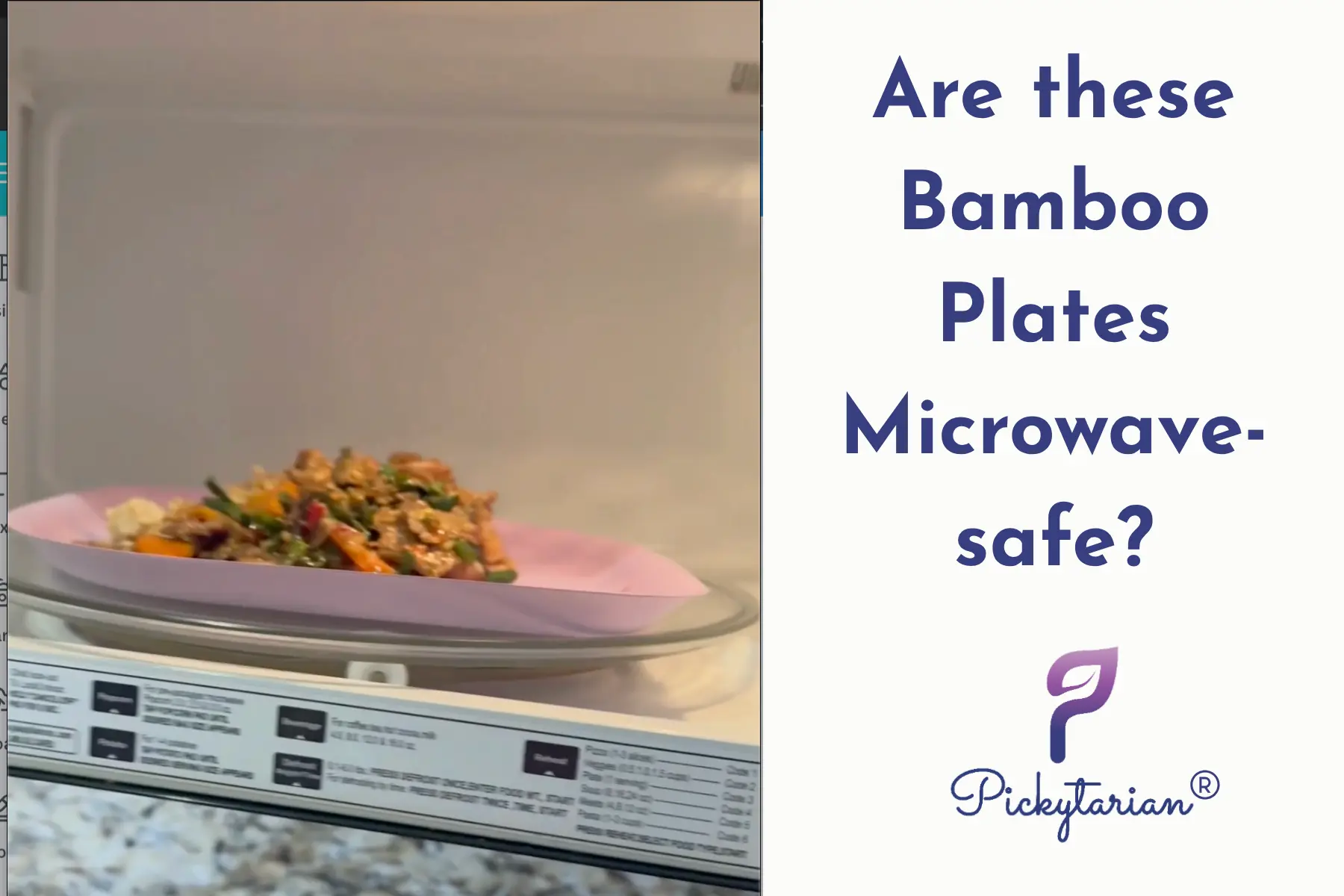 Are these plates microwave-safe? earn which eco-friendly plates handle reheating, temperature limits, and what to avoid. Bamboo compostable plate with Thanksgiving leftovers being safely microwaved for reheating