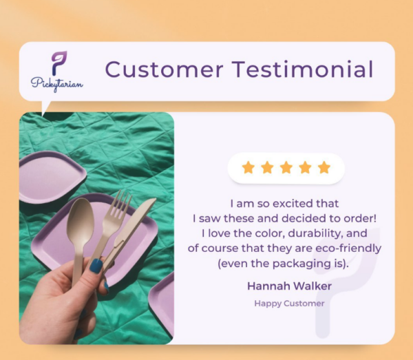 Hannah's review about Pickytarian - I am so excited that I saw these and decided to order! I love the color, durability, and of course that they are eco-friendly (even the packaging is).